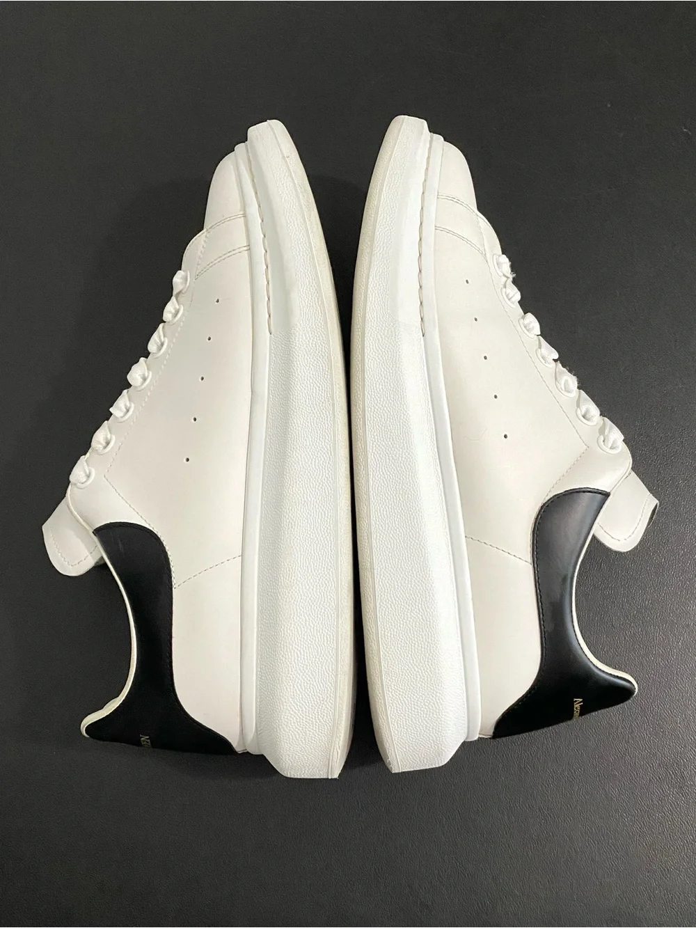 Alexander McQueen White Leather Sneakers with Black Heel Tab